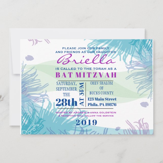 Invitation du Bat mitzvah Ocean Underwater Sea Lif (Devant)