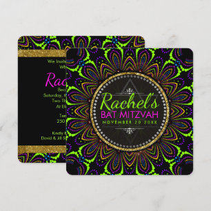 Invitation du Bat mitzvah super de fleurs Neon Man