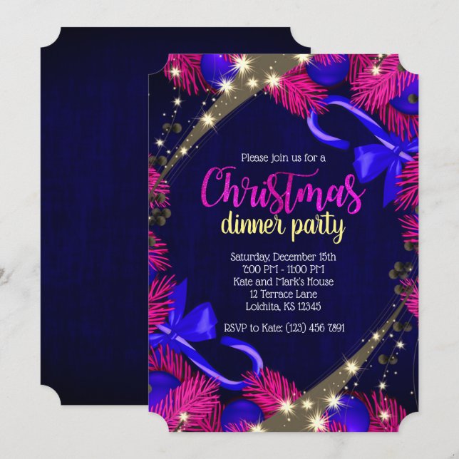 Invitation du billet de fête de Noël Purple & Blue (Devant / Derrière)
