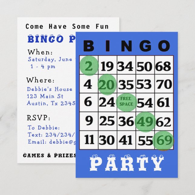 Invitation du BINGO Party (Devant / Derrière)
