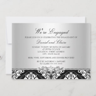Invitation du Black Elegant Damask Engagement Part