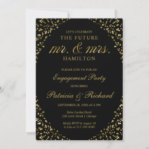 Invitation du Black Gold Confetti Engagement Party