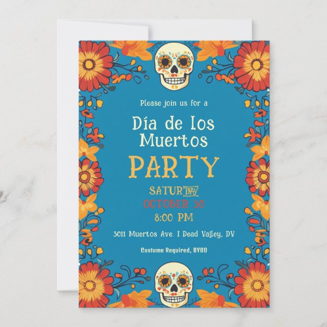 Invitation du 💀 🎉 Blue Día de Muertos (Devant)