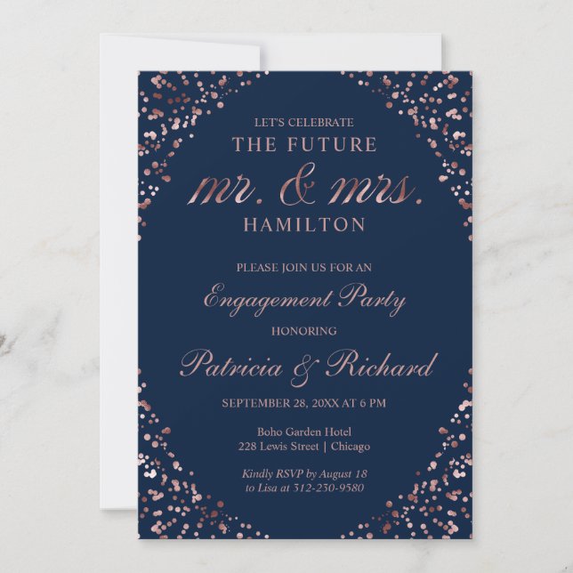 Invitation du Blue Rose Gold Engagement Party (Devant)
