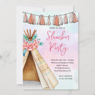 Invitation du Boho Teepee Tent Sleepover Party