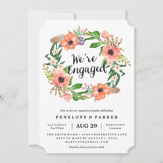 Invitation du Boho Wreath Engagement Party (Devant)