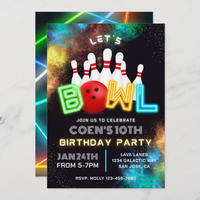 Invitation du Bowling Party | Invitations de quill (Devant / Derrière)