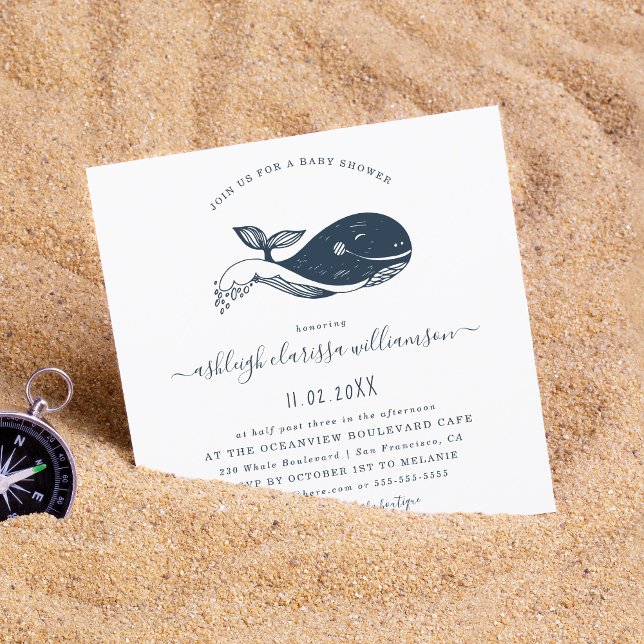 Invitation du Carré du Baby shower de baleine naut (Créateur téléchargé)