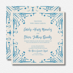 Invitation du Carré Mariage bleu Azulejo