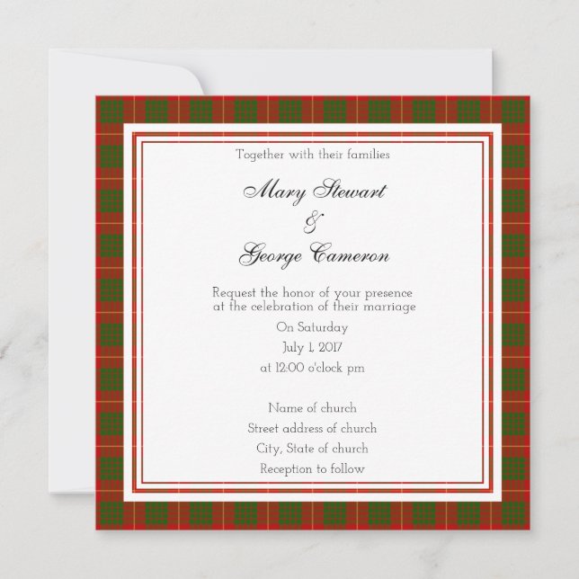 Invitation du Carré Mariage Cameron Scottish (Devant)