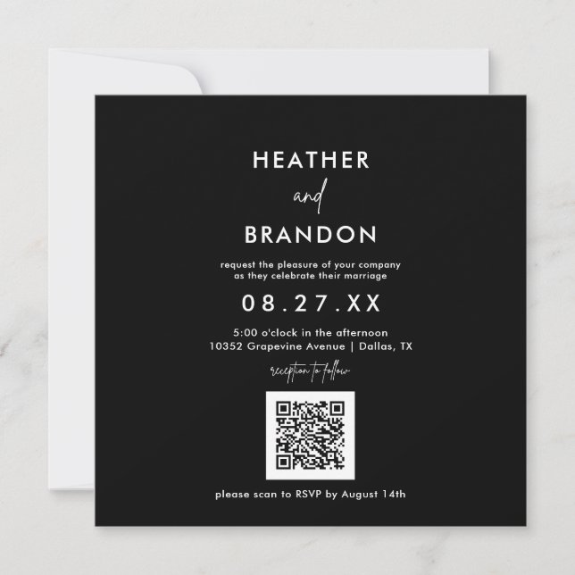 Invitation du Carré Mariage de code QR noir (Devant)