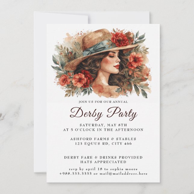 Invitation du casquette Watercolor Derby Party (Devant)