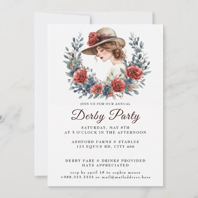 Invitation du casquette Watercolor Derby Party (Devant)