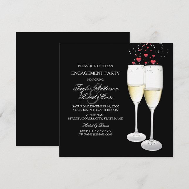 Invitation du Champagne & Heart Engagement Party (Devant / Derrière)