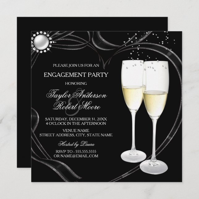 Invitation du Champagne & Heart Engagement Party (Devant / Derrière)