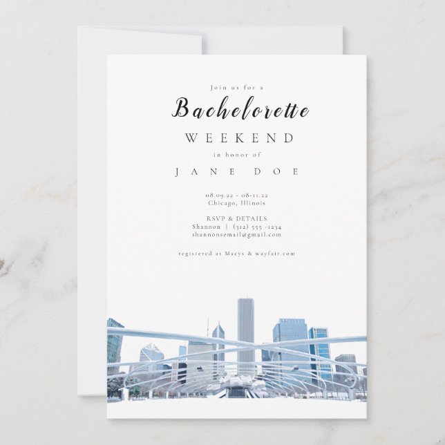 Invitation du Chicago Bachelorette Party (Devant)