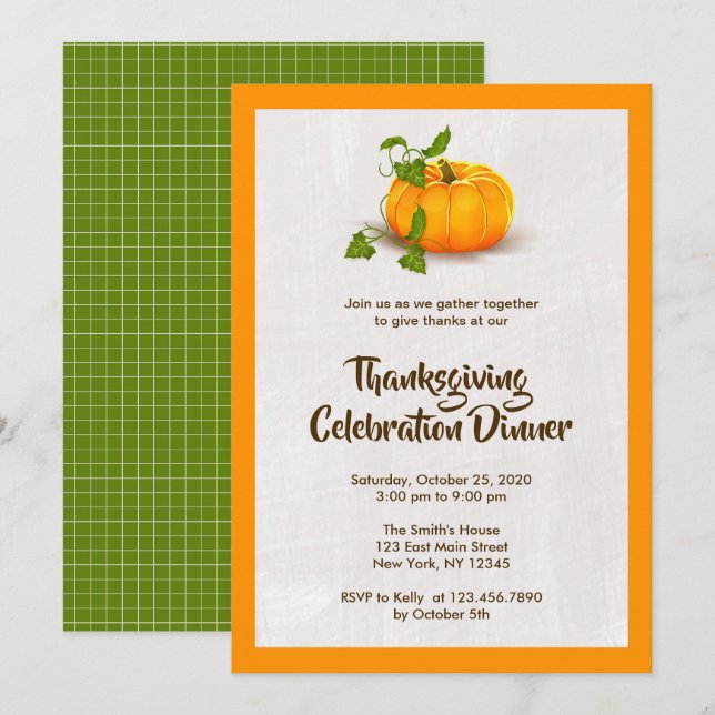 Invitation du Citrouille de Thanksgiving (Devant / Derrière)