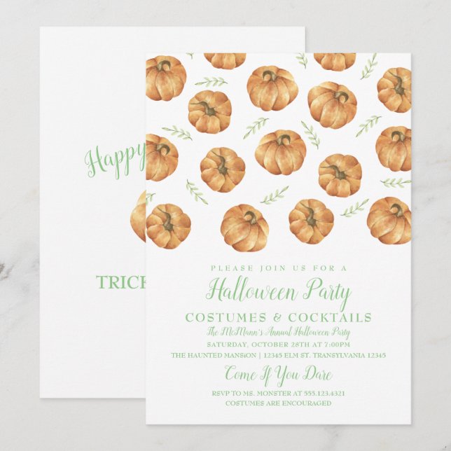Invitation du citrouille Halloween Party (Devant / Derrière)