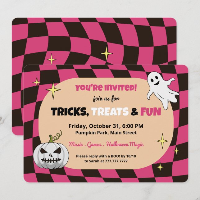 Invitation du Citrouille rétro Halloween Kids Part (Devant / Derrière)