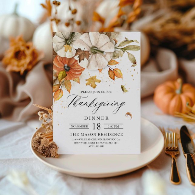 Invitation du Citrouille Rustic Thanksgiving Dîner (Rustic Thanksgiving dinner invitation)