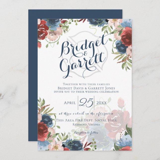 Invitation du concepteur de pompiers Texte et mono (Devant / Derrière)