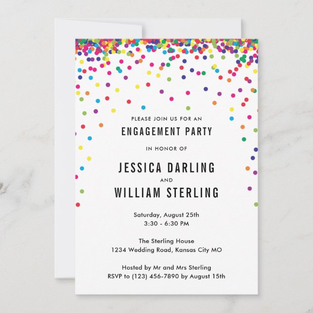 Invitation du Confetti Engagement Party | Arc en c (Devant)
