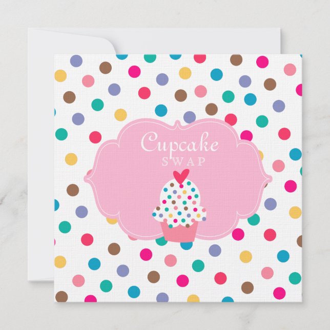Invitation du Cupcake Party Pois roses (Devant)