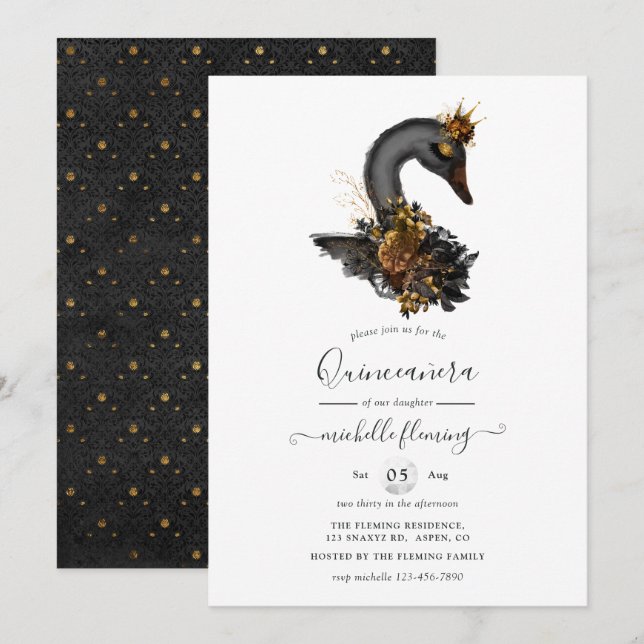 Invitation du cygne noir Quinceañera (Devant / Derrière)