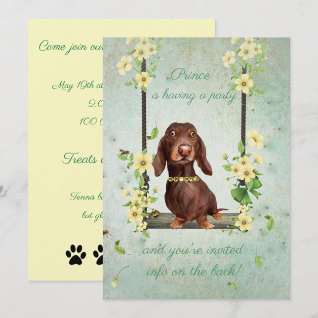 Invitation du Dachshund Dog Party (Devant / Derrière)