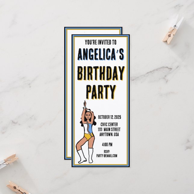 Invitation du Dancer Party Light Blue, Gold, White (Devant/Arrière en situation)