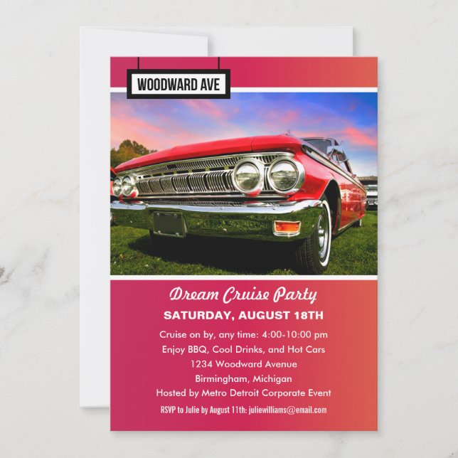 Invitation du Detroit Woodward Dream Cruise Party (Devant)