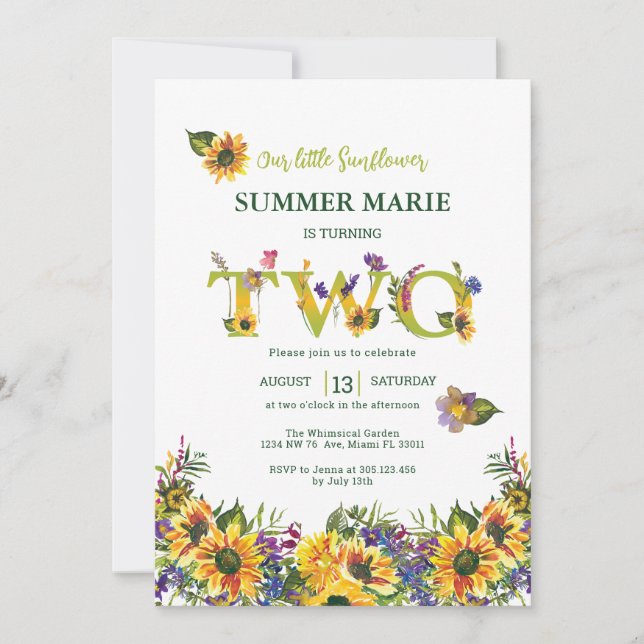 Invitation du deuxième anniversaire du tournesol (Devant)