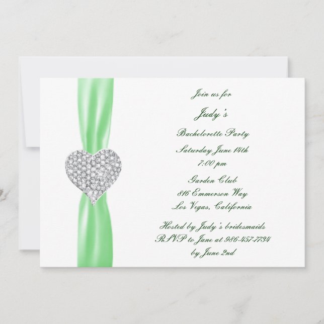 Invitation du Diamond Heart Green Bachelorette Par (Devant)