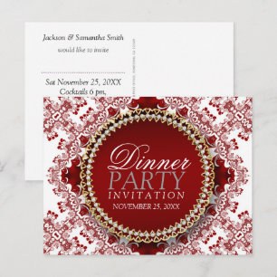Invitation du dîner de dentelle fractale rouge et