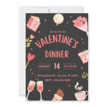 Invitation du dîner de Saint Valentin noir et rose
