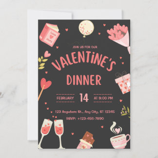 Invitation du dîner de Saint Valentin noir et rose