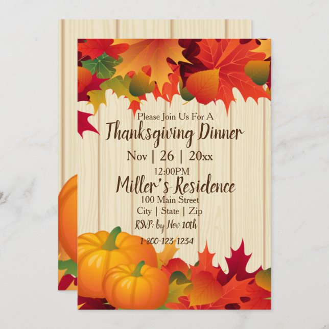 Invitation Du Dîner De Thanksgiving (Devant / Derrière)