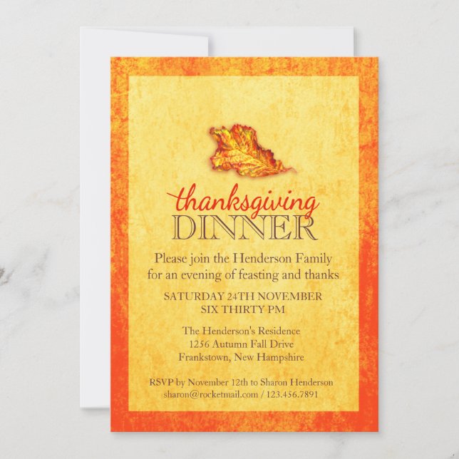 Invitation du dîner de Thanksgiving Automne (Devant)
