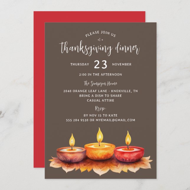 Invitation du Dîner des bougies Thanksgiving (Devant / Derrière)