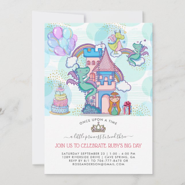 Invitation du Fairytale Party | Princesse & Dragon (Devant)