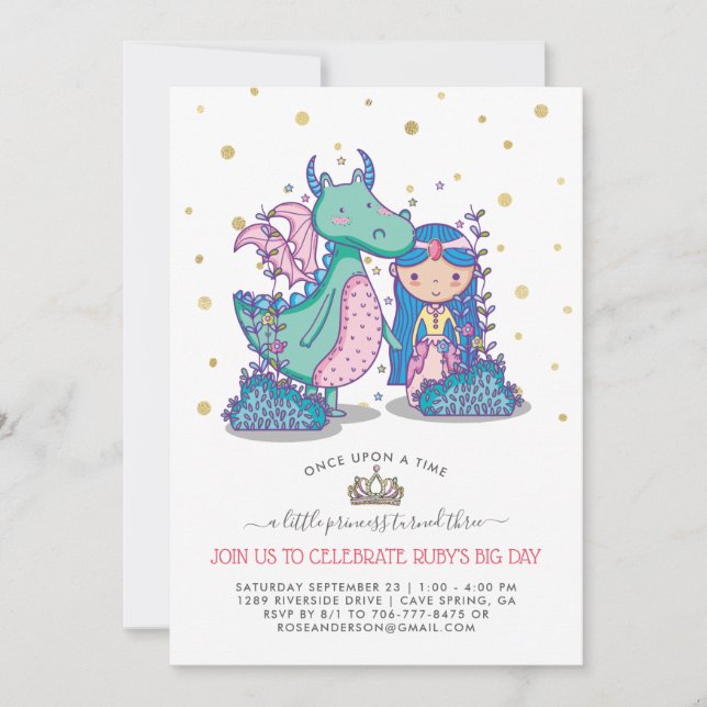 Invitation du Fairytale Party | Princesse & Dragon (Devant)