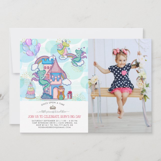 Invitation du Fairytale Party | Princesse & Dragon (Devant)