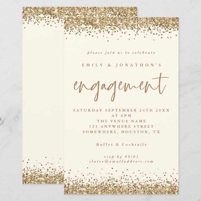 Invitation du Fiançailles de crème de Parties scin (Devant / Derrière)