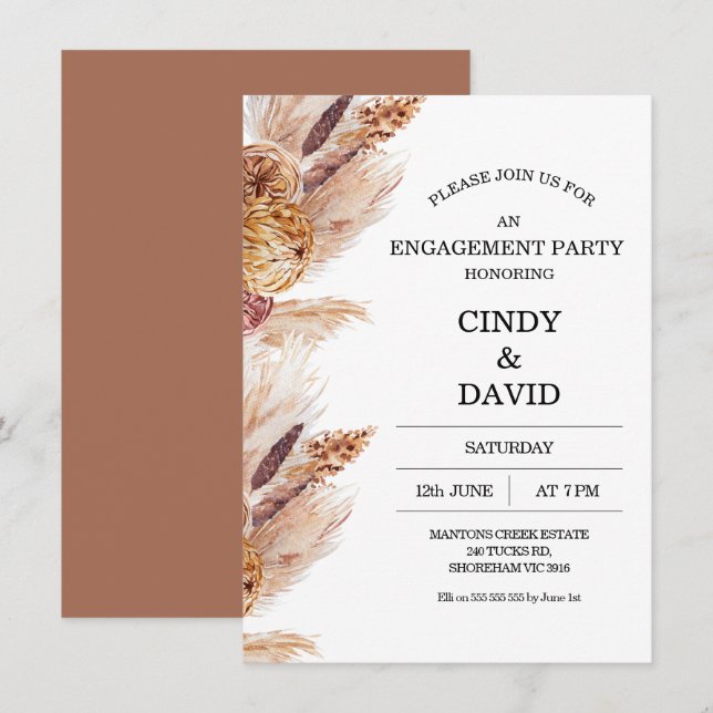 Invitation du Fiançailles de laiton Floral Boho Pa (Devant / Derrière)