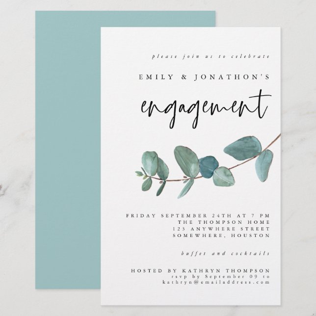 Invitation du Fiançailles Eucalyptus Turquoise Bud (Devant / Derrière)