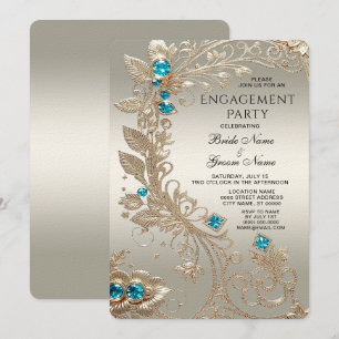 Invitation du Fiançailles Gold Blue Stone