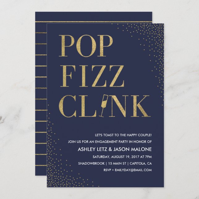 Invitation du Fiançailles Mariage Pop Fizz Clink (Devant / Derrière)