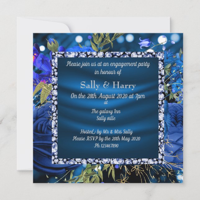 Invitation du fiançailles Royal Blue Diamonds1 (Devant)