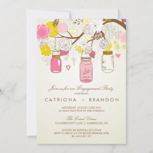 Invitation du Fiançailles vintage Pink Mason Jars