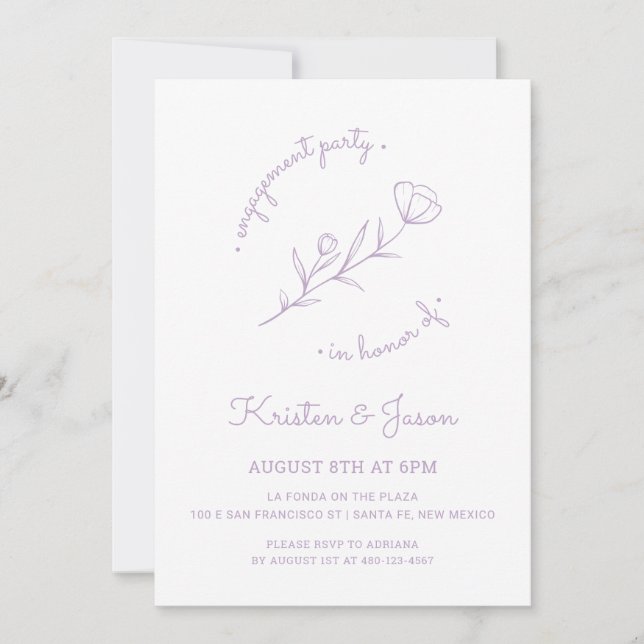 Invitation du fleur sauvage Engagement Party à Lil (Devant)